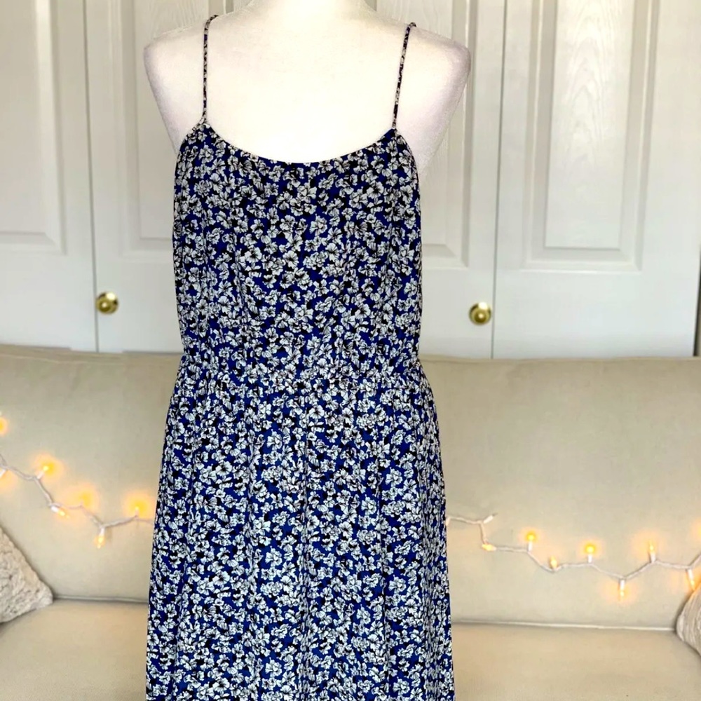 J.crew dress 8 blue floral with pockets polyester NEW!
